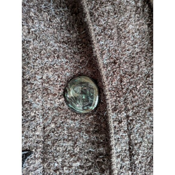 Sioni Boucle Shawl Collar Long Line Cardigan Size M Petite Brown Embroidered - Picture 10 of 13